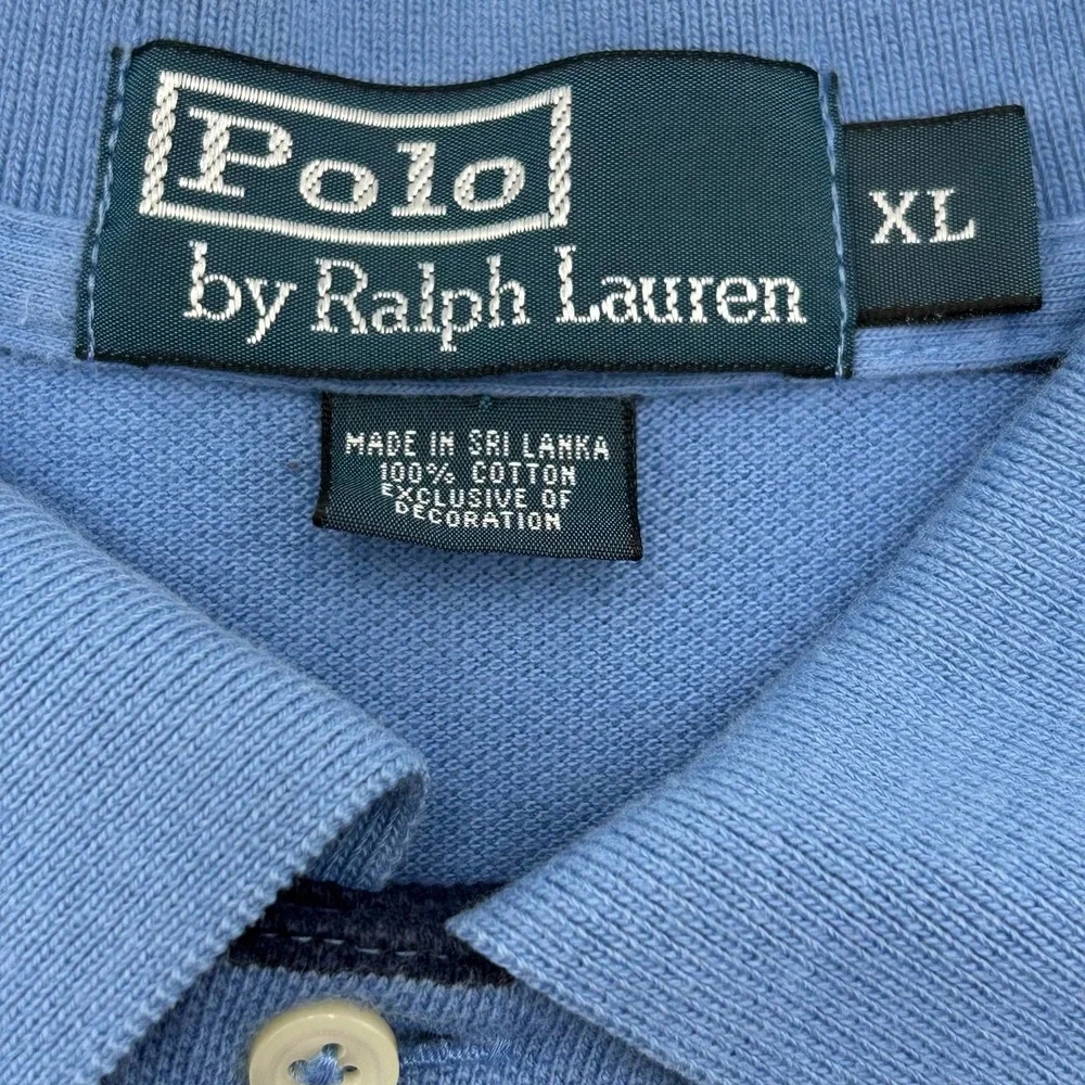 Polo by Ralph Lauren Men's XL Shirt Baby Blue w Blue & White Stripes 100% Cotton